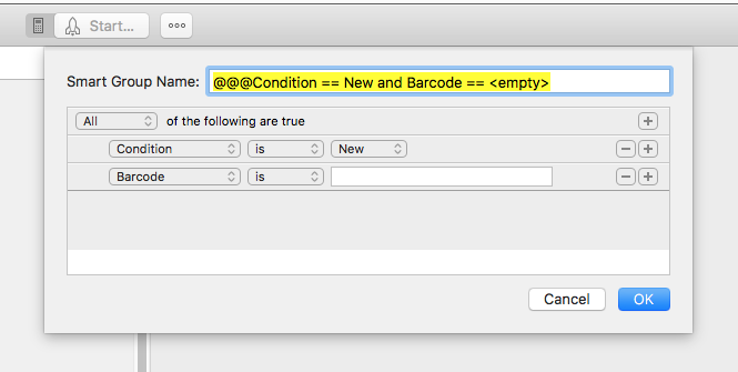 Smart Group filter Barcode field, how to test for  or ?